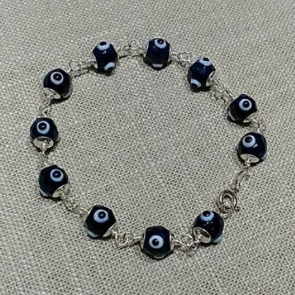 Faceted black Murano glass Evil Eye bracelet